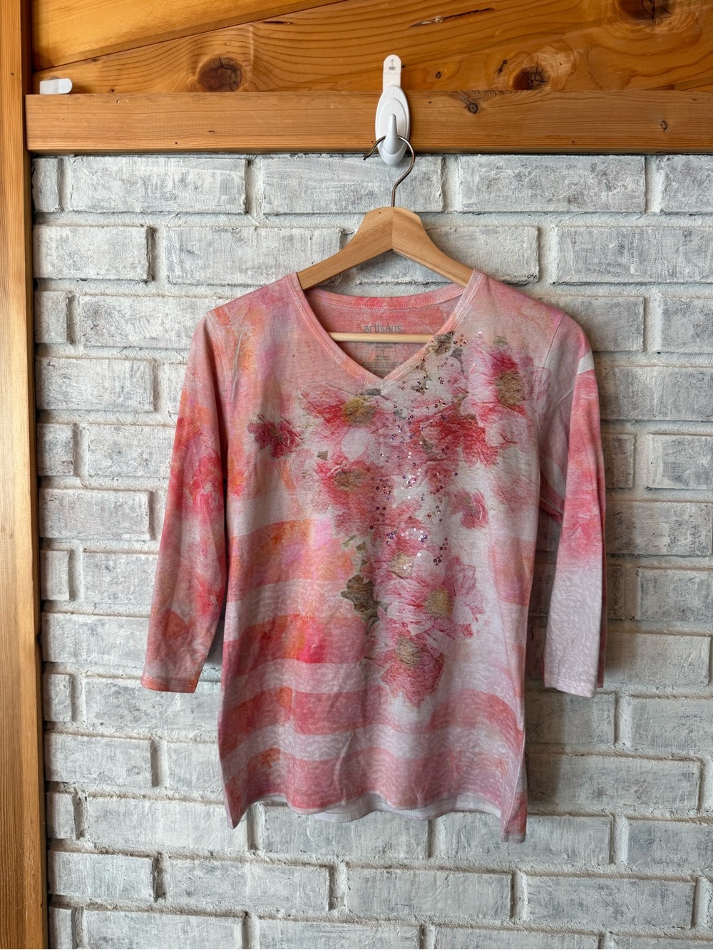 Artisan Pink Floral V-Neck Long Sleeve Top